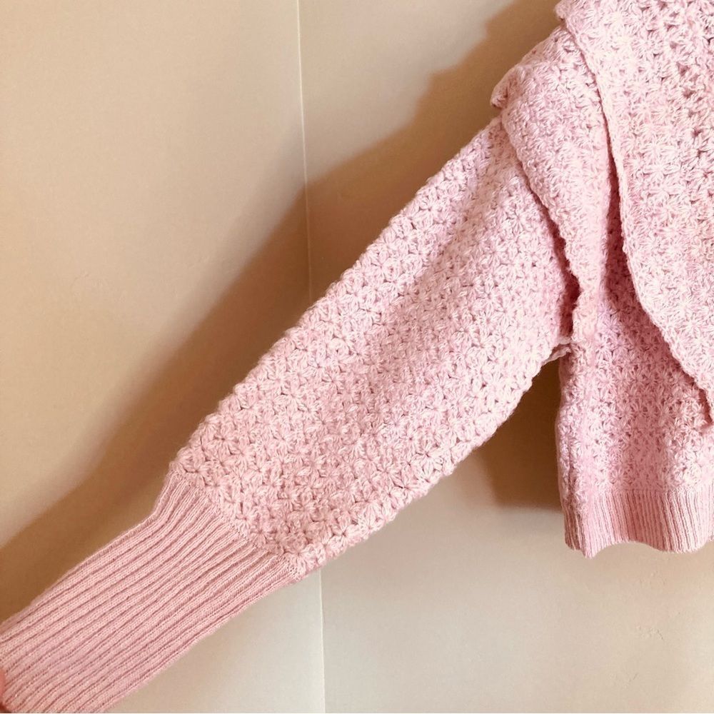 SOLD FARM Rio Pink Flower Texture Knit Cardigan Sweater Button Ruffle Size L - Picture 11 of 16